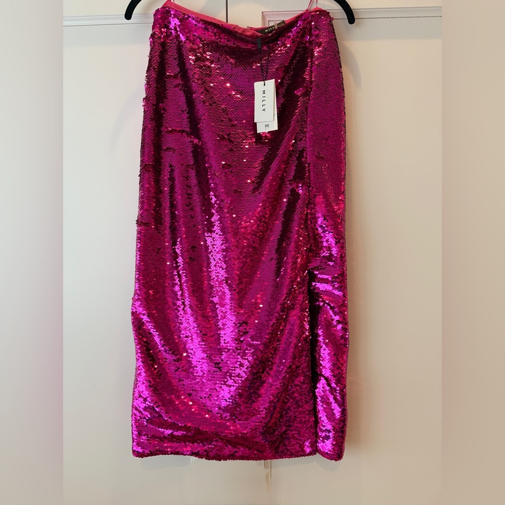 Milly Pink Sequin Pencil Midi Skirt for Cocktail